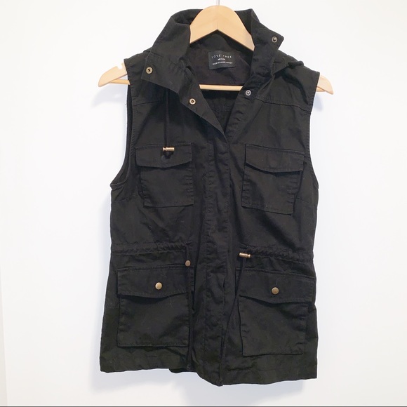 Love Tree Jackets & Blazers - LOVE TREE Sleeveless Anorak Military Vest w Hood-M